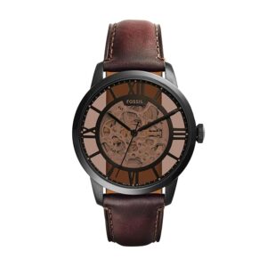 Home fossil analog brown dial men's leather band watch me3098
